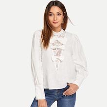 Shein Mesh Insert Bow Front Mock Neck Top