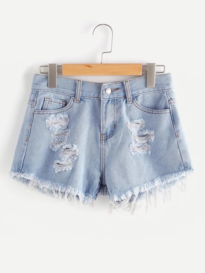 Shein Faded Wash Distressed Denim Shorts