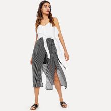 Shein Knot Side Overlap Pinstripe Skirt