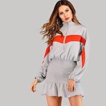 Shein Contrast Panel Shirred Dress