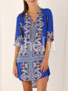 Shein Blue Half Sleeve Vintage Print Dress