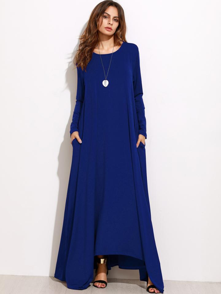 Shein Navy Long Sleeve Shift Maxi Dress