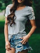 Shein Crochet Hollow Grey T-shirt