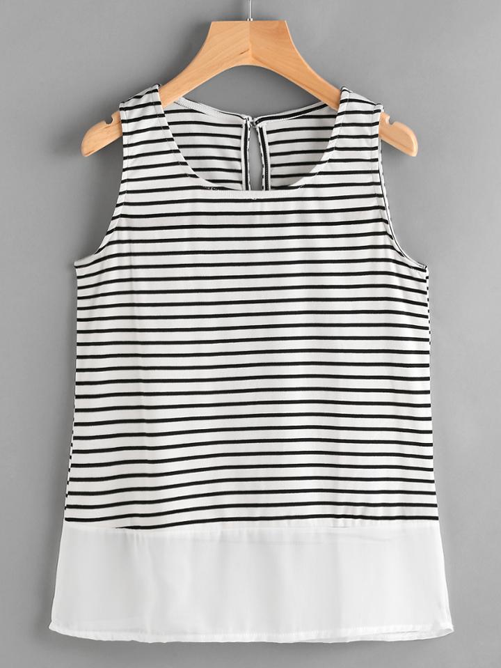 Shein Pinstripe Keyhole Back Tank Top
