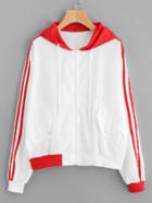 Shein Striped Sleeve Print Back Hoodie Jacket