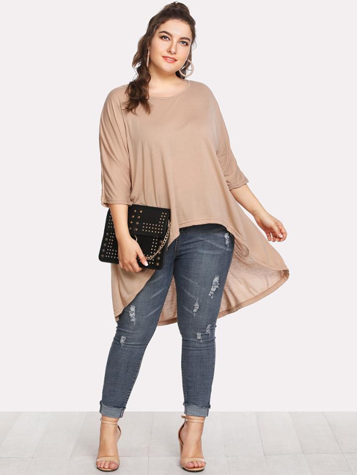Shein Solid Dip Hem Swing Tee
