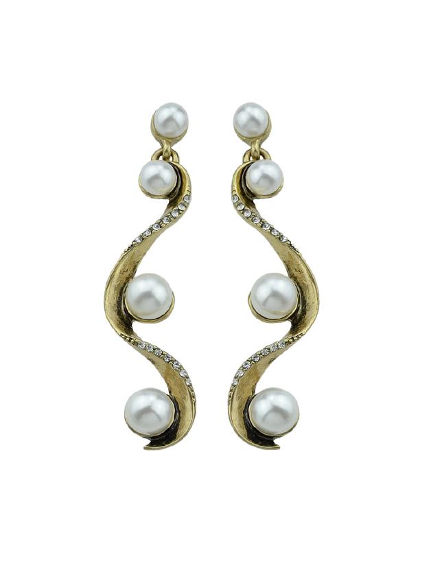 Shein At-gold Simulated-pearl Geometric Drop Hanging Earrings