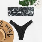 Shein Marble Print High Leg Bikini Set