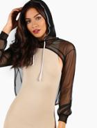 Shein Power Mesh Long Sleeve Hoodie Crop Black