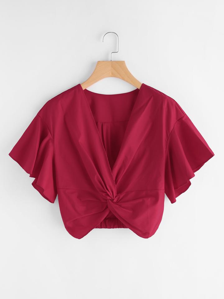 Shein V-neckline Twisted Front Crop Top
