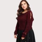 Shein Plus Lace Up Sleeve Waffle Knit Sweater