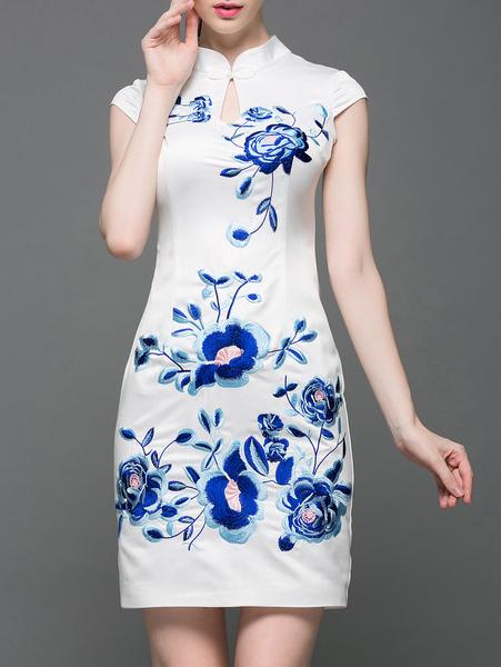 Shein White Collar Hollow Embroidered Sheath Dress