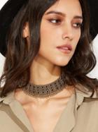 Shein Antique Gold Resin Glass Wide Choker Necklace