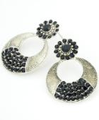 Shein Black Diamond Silver Circle Earrings