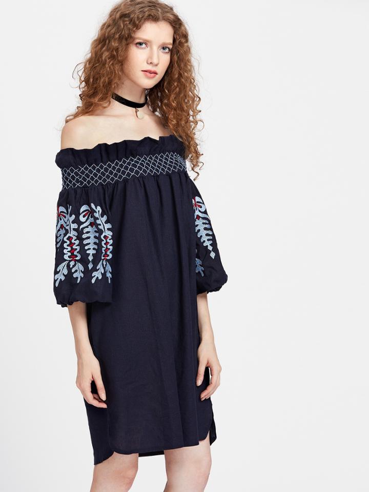 Shein Bardot Frill Trim Tunic Dress