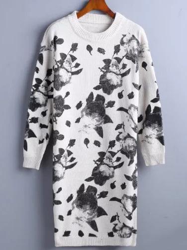 Shein White Ink Panting Print Sweater Dress