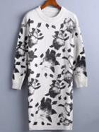 Shein White Ink Panting Print Sweater Dress