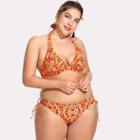 Shein Plus Dot Print Side Tie Halter Bikini Set