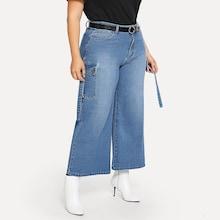 Shein Plus Bleached Dye Wide Leg Jeans