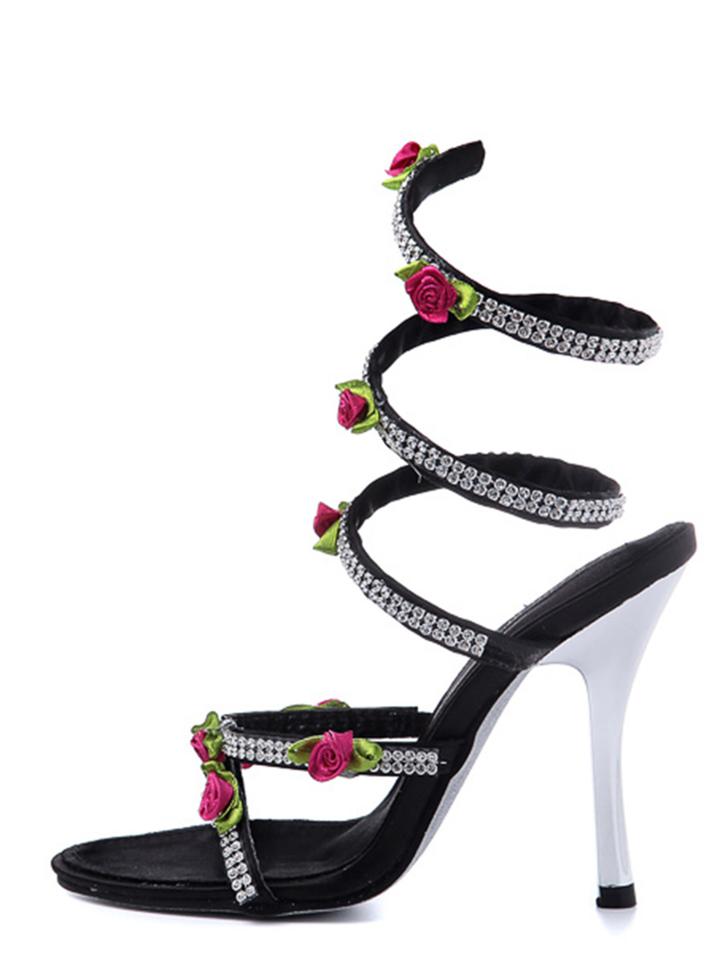 Shein Black Flower Peep Toe Stiletto Sandals