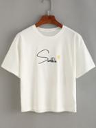 Shein Sunshine Embroidered White T-shirt