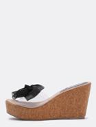 Shein Black Mesh Bow Embellished Clear Vamp Wedges