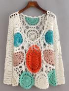 Shein Multicolor Long Sleeve Scoop Neck Crochet Sweater