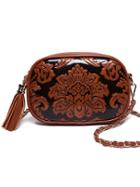 Shein Flower Embossed Tassel Zip Chain Strap Bag - Brown