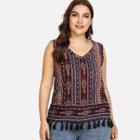 Shein Plus Tassel Hem Tribal Print Shell Top