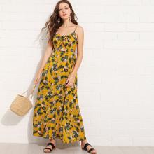 Shein Knot Cut Out Front Keyhole Back Floral Cami Dress