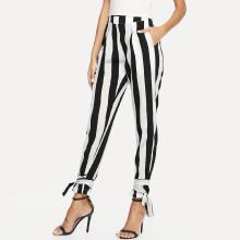 Shein Slant Pocket Knot Hem Striped Pants