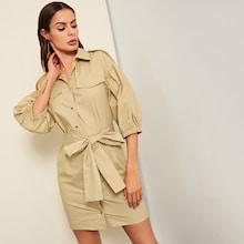 Shein Button & Pocket Puff Sleeve Dress