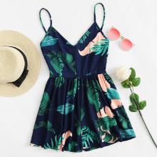 Shein Leaf Print Cami Romper