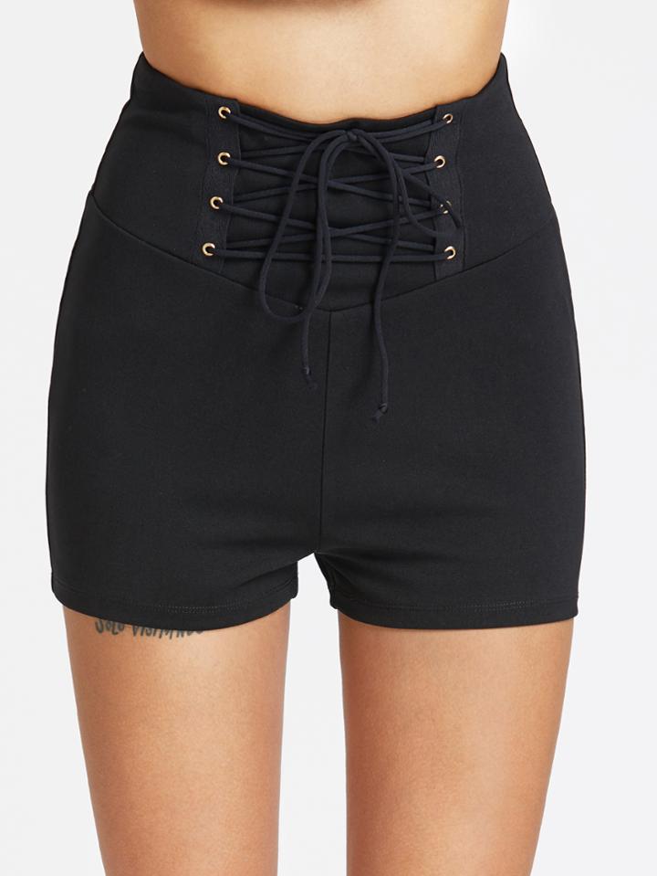 Shein Lace Up Wide Waistband Zip Back Tailored Shorts