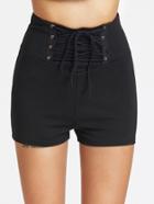 Shein Lace Up Wide Waistband Zip Back Tailored Shorts