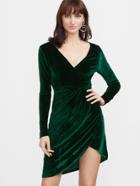 Shein Dark Green V Neck Wrap Velvet Dress