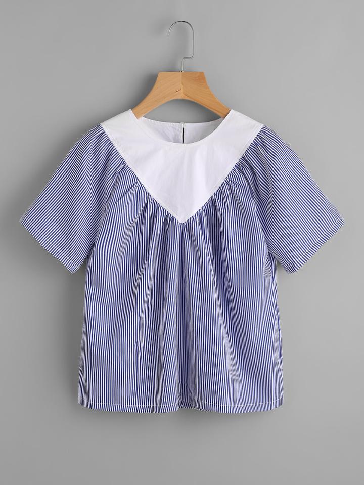 Shein Contrast Panel Vertical Striped Blouse