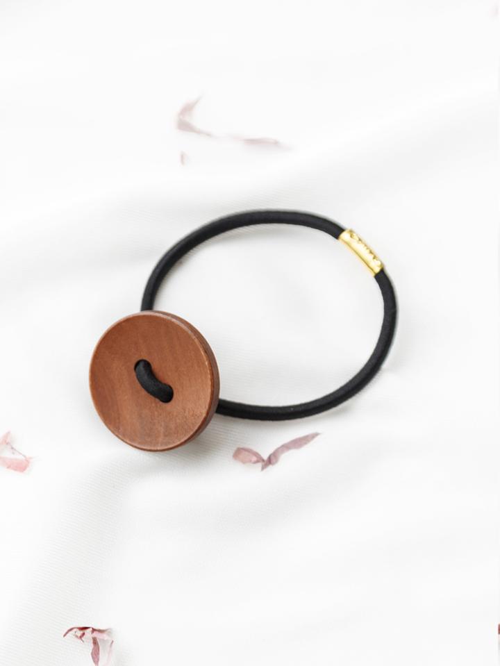 Shein Coffee Button Design Simple Hair Tie