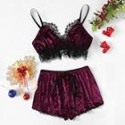 Shein Christmas Lace Trim Split Cami Top & Shorts