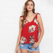 Shein Tie Straps Floral Print V Neck Cami Top