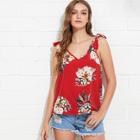 Shein Tie Straps Floral Print V Neck Cami Top