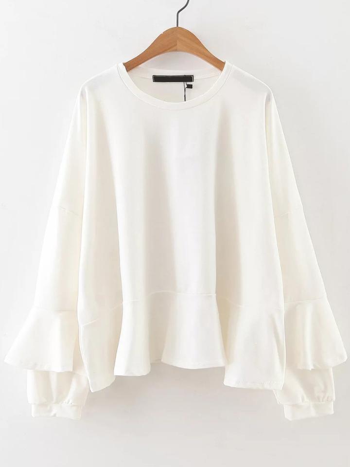 Shein White Bell Sleeve Drop Shoulder Sweatshirt