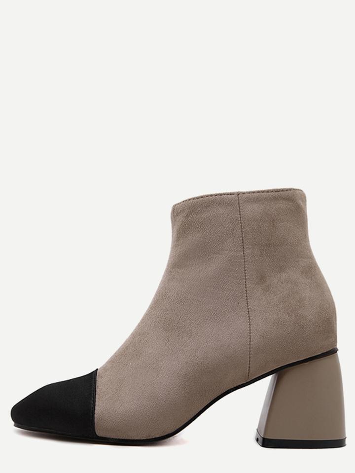 Shein Apricot Square Toe Chunky Heel Suede Booties