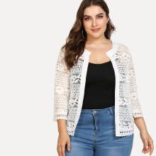 Shein Plus Lace Floral Embroidery Coat