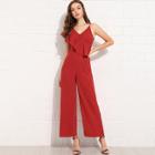 Shein Ruffle Trim Zip Back Wide Leg Jumpsuit
