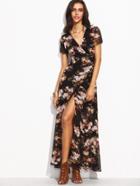 Shein Florals Self Tie Waist High Split Wrap Dress