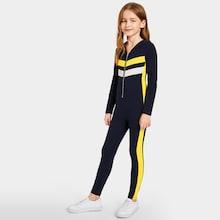 Shein Girls Zip Up Color Block Hoodie Jumpsuit