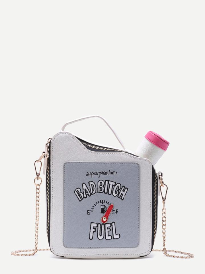 Shein White Fuel Tank Shaped Zip Closure Chain Bag