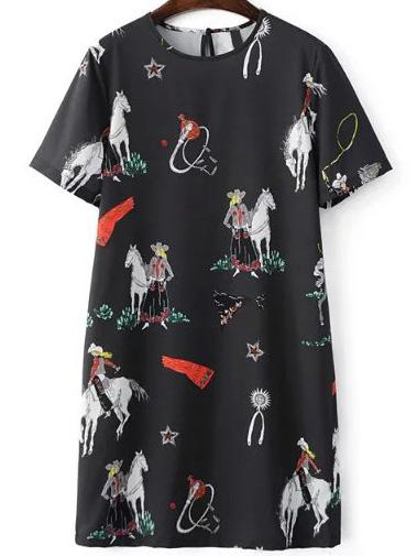 Shein Black Horse Print Tunic Dress