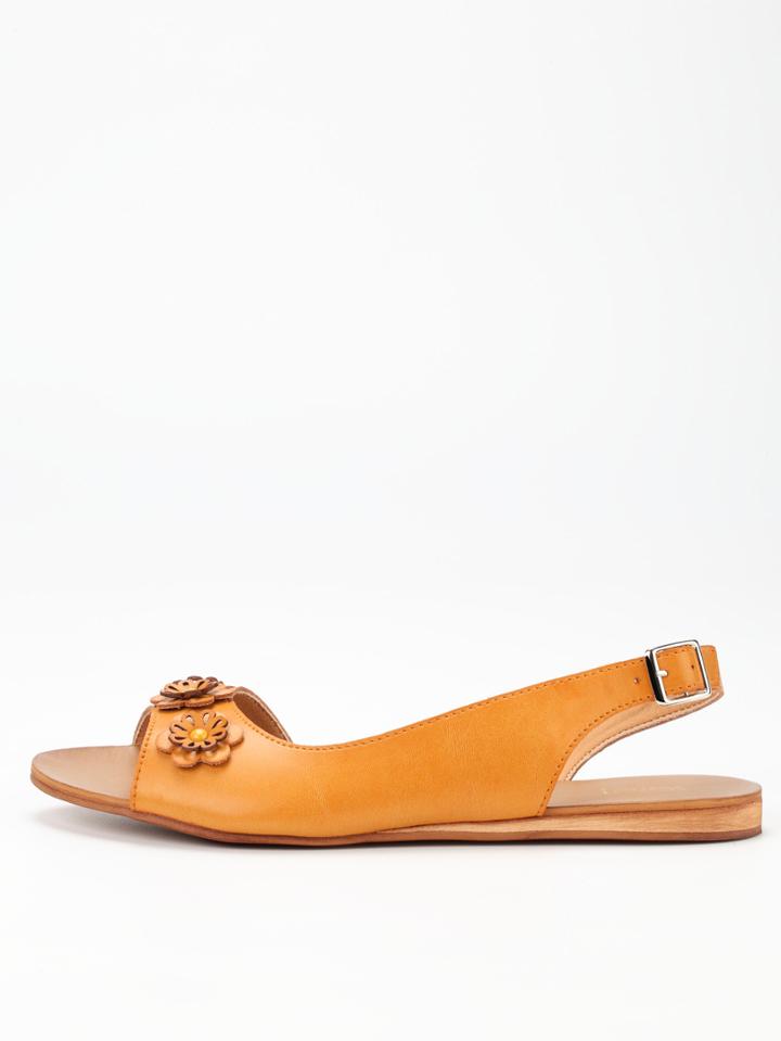 Shein Apricot Slingbacks Flower Embellished Flat Sandals